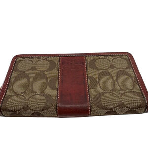 Coach Signature C Canvas Red Leather Zip Wallet